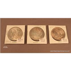 Lot of 3 Morgan Silver dollars 2-1882, 1-1883. Not  professionally graded.  About MS 60-63.  Est.  $
