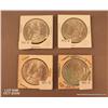 Image 1 : 4 Morgan Silver dollars.  Various 19th century  dated.  3 commercial UNC, 1 discolored and  improper