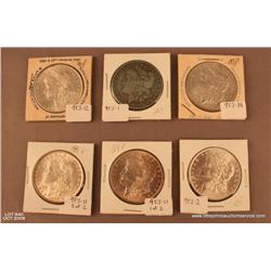Lot of 6 Morgan Silver dollars.  Assorted dates.   Not professionally graded.  1 exceptional 1886  (