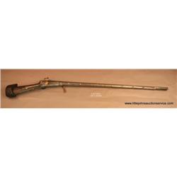 Classic Indian matchlock musket with Damascus  barrel, brass decorations and tacks with butt  extens