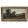 Image 1 : Oil on canvas, "Landscape" 23.5"x11.75", American  19th century, fair condition with in painting on 