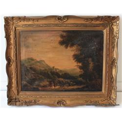 Oil on canvas, "Landscape", 19"x17.5", European  19th century unsigned, good condition, not  relined