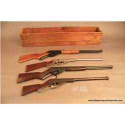 Lot consisting of a original wood crate stenciled  Buzz Barton special no. 195 Daisy Air Rifles,  Da