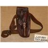 Image 1 : Early single loop holster for Colt Woodsman  initial "C" on loop wide skirt w/cart belt.  Good  cond