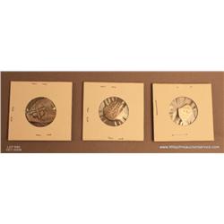 Lot of three Silver Spanish Cob coins, all in fair  condition. A neat group of pirate plunder.  Est.