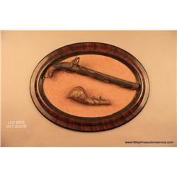 Oval framed Middle Eastern style flintlock pistol  in relic condition, with a multi colored painted 