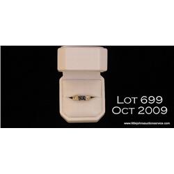 Dazzling 14 karat yellow gold ladies anniversary  design ring set with fine MQ cut sapphires and  di