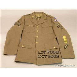 Lot of 3  WWII US Army jackets including 1 ea.  service, 1 ea. officers rain coat and 1 ea. over  co
