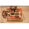 Image 1 : Bonanza lot of misc. leather including an engraved  horse bit with reins, a piece of US Army horse  