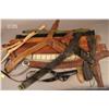 Image 1 : Bonanza lot of leather holsters and misc. gear  including two tooled leather rigs for large frame  r