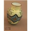 Image 2 : Delicate small porcelain vase decorated with  multi-color raised enamel flower and vine designs,  ap