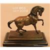 Image 2 : Bronze statue of horse signed Barye on dark stone  base.  Approx. 8" high X  9"across base.  Quality