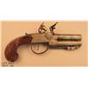 Image 1 : English T. Ketland and Co. O/U flintlock pistol  with folding bayonet, .45 cal., 4” round barrels,  