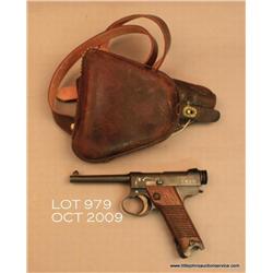 Japanese WW II era Type 14 Nambu pistol, 8 mm  cal., 4-3/4” barrel, military blue finish, grooved  w