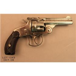 Smith & Wesson second model top break DA revolver,  .38 cal., 3-1/4” barrel, nickel finish, checkere