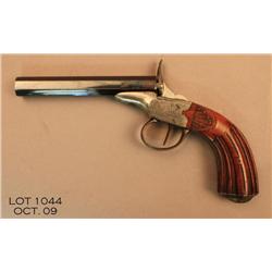 Belgian single shot parlor pistol, 9mm cal.,  4-3/4” barrel, blue finish, raised carved wood  grips,