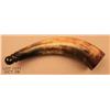 Image 1 : Scrimshawed powder horn approx. 11” overall with  carved tip and no wood plug; carvings are of  Nati