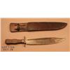 Image 2 : Massive copy of a clip point bowie knife with  heavy leather riveted sheath, approx. 18-1/2”  overal