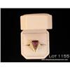 Image 1 : Fashionable 14 karat yellow gold ladies ring set  with a fine center custom cut amethyst weighing  a