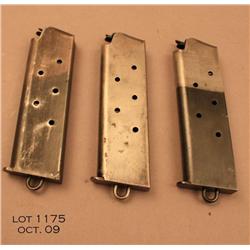 Lot of 3 1911 magazines for early Colts.  Two are  two tone, all three have lanyard loops.  Est.  $2
