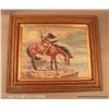 Image 1 : Framed color print on canvas of and Indian on  horse by famed Western artist Joe Grandee, approx.  1