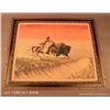 Image 1 : Large framed color painting on canvas of an Indian  on horseback chasing a buffalo, by known Texas  