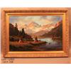 Image 1 : Framed large original oil on board painting by  Heinie Hartwig of a small Indian camp on a lake in  