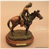 Image 1 : Bronze statue on wood base by Ace Powell titled  “Tracker” showing an Indian on his horse, approx.  