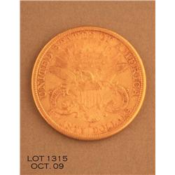 Liberty Twenty Dollar gold piece dated 1885-S in  circulated, ungraded very good condition.  Est.:  