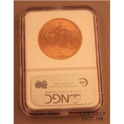 St. Gauden’s Twenty Dollar gold piece dated 1913  NGC graded MS62 in slab.  Est.:  $1,000-$1,500.