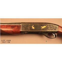 Custom Remington Model 58 semi-auto shotgun,  engraved, gold inlaid, 12 gauge, blue finish,  custom 