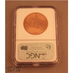 St. Gauden’s Twenty Dollar gold piece dated 1928,  NGC graded MS62 in slab.  Est.:  $1,000-$1,500.
