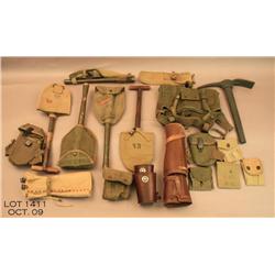 Misc. lot of US military field gear including four  trenching tools with their canvas covers, two  a