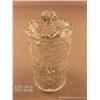 Image 1 : Large cut glass jar, 8.5" tall x 5" wide, with  lid.  Est. $50-$75.