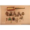 Image 1 : Bonanza lot of miscellaneous antique items  including a dominoes set, 4 antique padlocks, a  small r