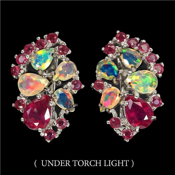 Natural Unheated Ethopian White Opal Ruby Earrings