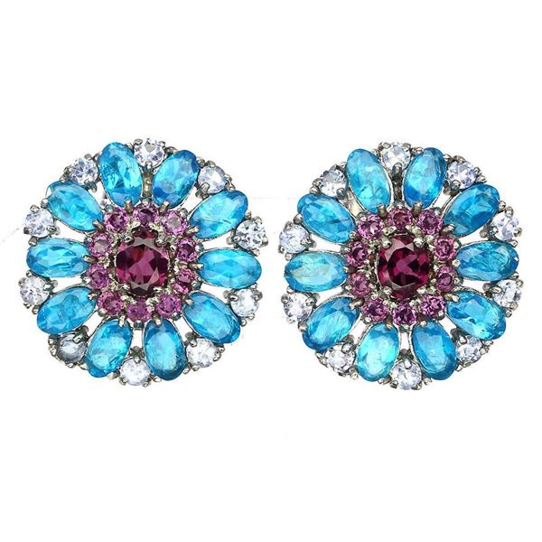 Natural Brazil Apatite Rhodolite Garnet Tanzanite Earrings