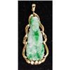 Image 1 : Chinese Green & White Jadeite Carved 18k Gold Bail