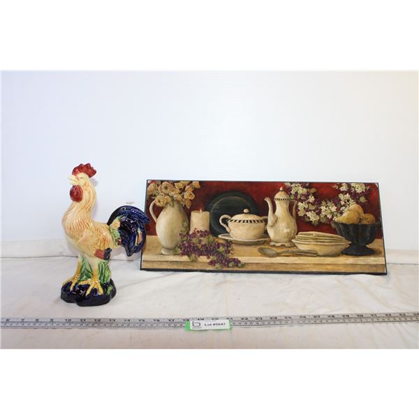 Ceramic Rooster + Wall Art