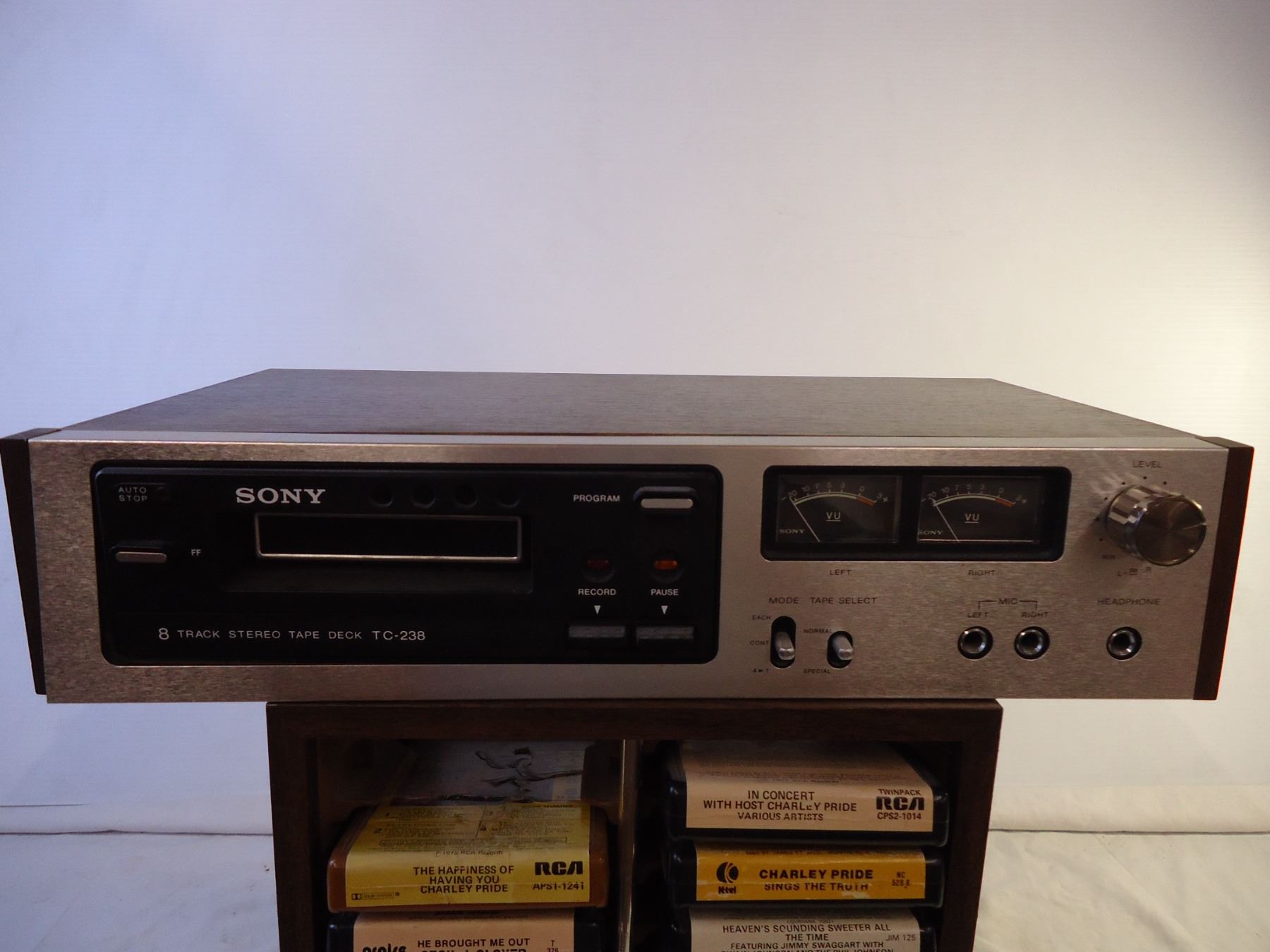 8-Track Rack (double sided, swivels 360) + Sony 8-track Player (turns ...