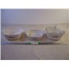(3) Corningware casseroles, 1 Lid