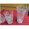 Image 3 : 3X THE BID PRICE - Crystal basket + (2) Crystal vases - very heavy
