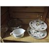 Image 4 : Clear glass bowls, ceramic teapot set + 2-tiered serving trays