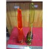 Image 1 : 2X THE BID PRICE - Orange + Green vases - 21" tall + 23" tall