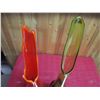 Image 2 : 2X THE BID PRICE - Orange + Green vases - 21" tall + 23" tall