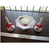 Image 1 : Vintage Glass Bowl + (2) candle holders - white/red