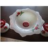Image 2 : Vintage Glass Bowl + (2) candle holders - white/red