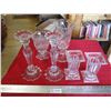 Image 1 : Clear Glass Candlestick sets + unique cut glass dish