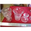 Image 4 : Clear Glass Candlestick sets + unique cut glass dish