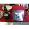 Image 5 : RCMP picture, glass plate, medicine hat bowl + whiskey bottle